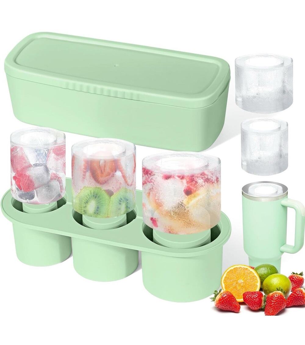 Silicone Ice Cube Tray for Stanley Cup 40 oz 30 oz Cylinder Mold Lid Bin Green